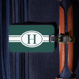 Etiqueta De Bagagem Monograma verde da floresta do escudo oval de band