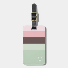 Etiqueta De Bagagem Monograma, verde e castanho, cor-de-rosa e riscado