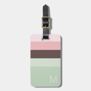 Etiqueta De Bagagem Monograma, verde e castanho, cor-de-rosa e riscado