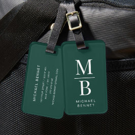 Etiqueta De Bagagem Monograma Verde Elegante