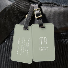 Etiqueta De Bagagem Monograma Verde Sage Moderno