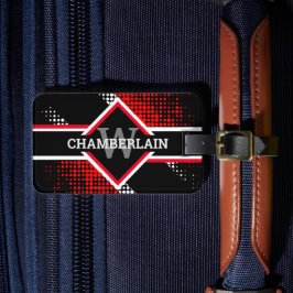 Etiqueta De Bagagem Monograma Vermelho Branco e Preto