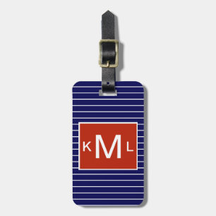 Etiqueta De Bagagem Monograma Vermelho com Faixa Horizontal Azul Náuti