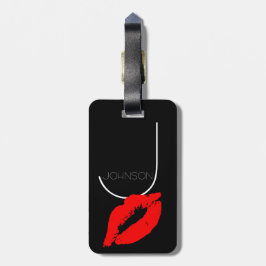 Etiqueta De Bagagem Monograma vermelho de Johnson do batom do preto