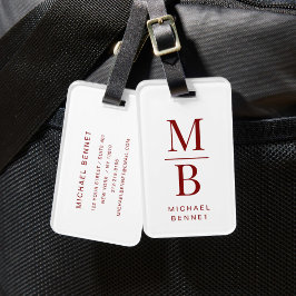Etiqueta De Bagagem Monograma Vermelho Elegante