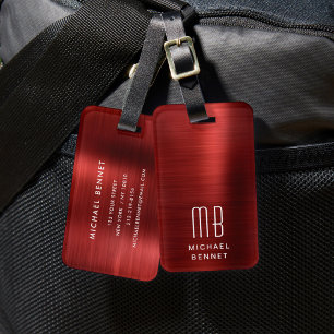 Etiqueta De Bagagem Monograma Vermelho Elegante