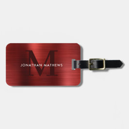Etiqueta De Bagagem Monograma Vermelho Metálico Bruto Moderno