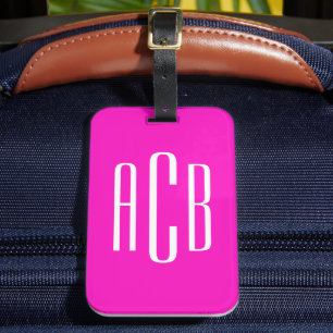 Etiqueta De Bagagem Monograma Vertical de Três Letras Rosa Vibrante