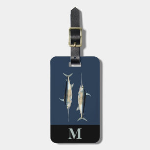 Etiqueta De Bagagem Monograma Viagem Azul Cinza Espadarte Peixes