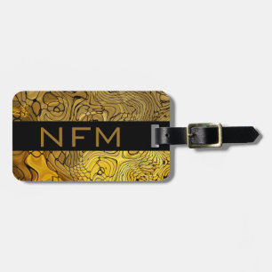 Etiqueta De Bagagem Monograma Viagem Marbleized Faux Dourado