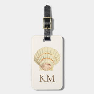 Etiqueta De Bagagem Monograma Vintage Seashell em Creme e Brown