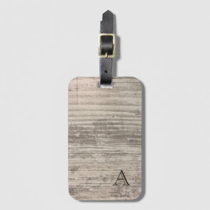 Etiqueta De Bagagem Monograma Zen Madeira Grãos Design Pretos Fitas