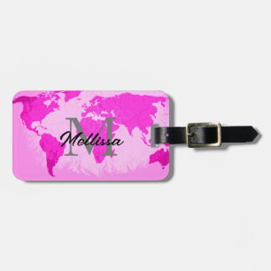 Etiqueta De Bagagem Monogramas do mapa mundial Viajantes Blush Roxo