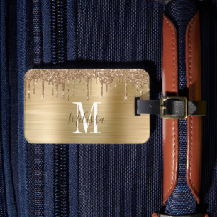 Etiqueta De Bagagem Monogramas Dourados, Lixiviados, Laminados