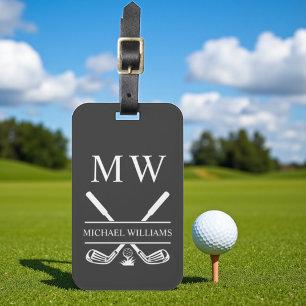 Etiqueta De Bagagem Monogramas Golf Clusters Cinza Bagagens Personaliz