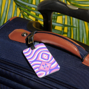 Etiqueta De Bagagem Monogrammed 70s Groovy rosa e psíquica púrpura