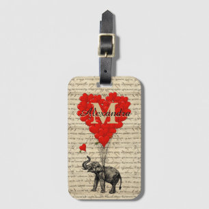 Etiqueta De Bagagem Monogrammed romantic elephant and heart