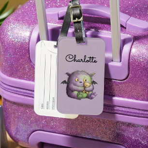 Etiqueta De Bagagem Monstro Amigável Roxo Verde Fofinho