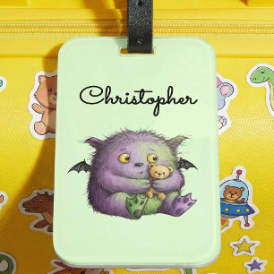 Etiqueta De Bagagem Monstro Amigável Roxo Verde Fofo
