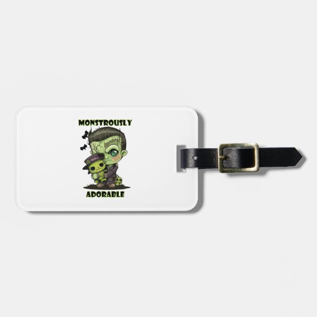 Etiqueta De Bagagem Monstro de Frankenstein Fofo com pelúcia (Frente Horizontal)