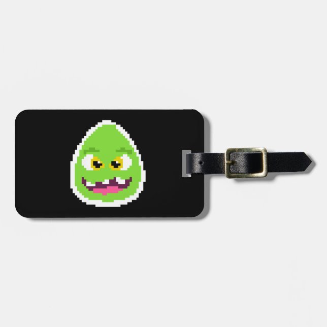 Etiqueta De Bagagem Monstro de ovo pixelado fofo (Frente Horizontal)