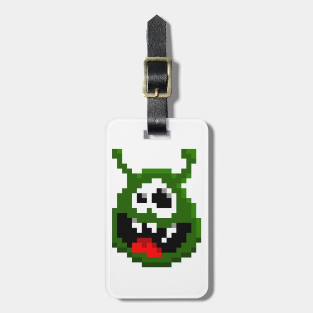 Etiqueta De Bagagem Monstro Verde - Arte em Pixel (Frente Vertical)