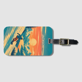 Etiqueta De Bagagem Montanha de Snowboard Personalizada Pôr do Sol Nom