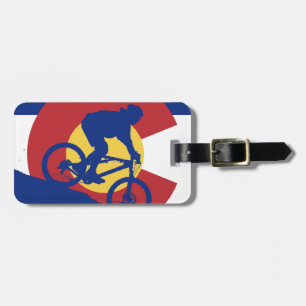 Etiqueta De Bagagem Montanha que Biking a bandeira de Colorado