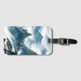 Etiqueta De Bagagem Montanhas Artísticas cinzas Azuis pintando Chinois