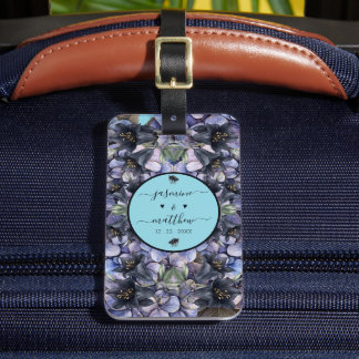 Etiqueta De Bagagem Moody Black Floral Classic Couple Names Wedding