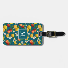 Etiqueta De Bagagem Morango e Design de Flor de Limão em Azul