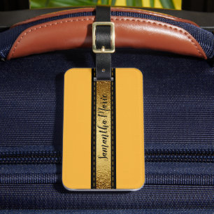 Etiqueta De Bagagem Mostarda Amarelo Personalizado com Preto e Dourado
