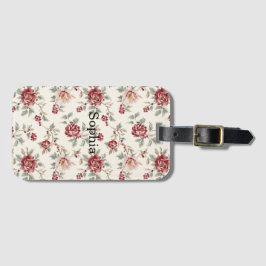 Etiqueta De Bagagem Muito Chic Floral Vermelho Creme
