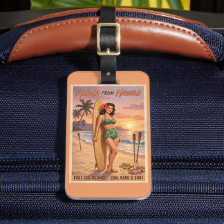 Etiqueta De Bagagem Mulher Havaiana Estilo Retrô Pin Up | Personalizar