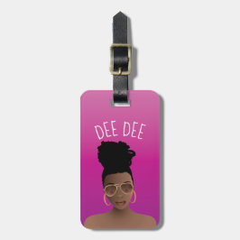 Etiqueta De Bagagem Mulher Negra, Dourada Sombreada e Arma Alta, Rosa 