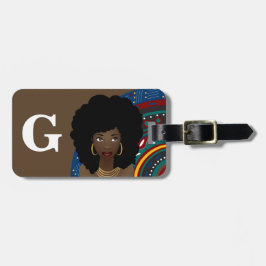 Etiqueta De Bagagem Mulher Negra, Inspirada Tribal, Monograma, Marrom