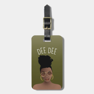 Etiqueta De Bagagem Mulher Negra, Matilhas Douradas e Arma Alta, Verde