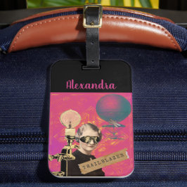 Etiqueta De Bagagem Mulher Pioneira Steampunk Arte Pop Praia