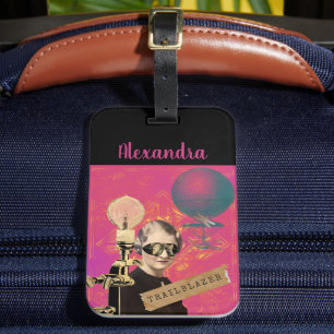 Etiqueta De Bagagem Mulher Pioneira Steampunk Arte Pop Praia