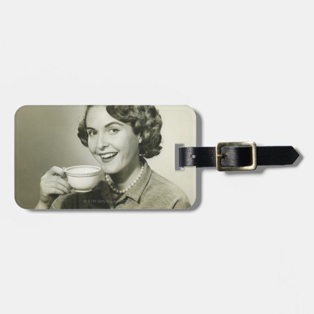 Etiqueta De Bagagem Mulher que guardara copos (Frente Horizontal)