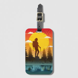 Etiqueta De Bagagem Mulheres da Natureza Caminhando ao Pôr do Sol