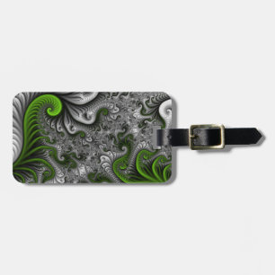 Etiqueta De Bagagem Mundo Fantástico Arte Fractal Abstrata Verde e Cin