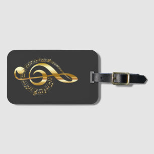 Etiqueta De Bagagem Música, música, música, clave de sol em dourado,