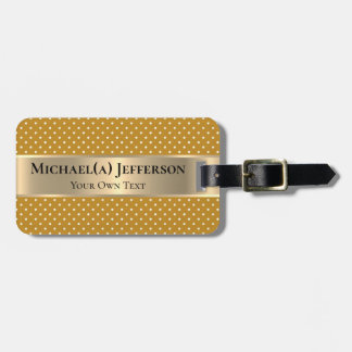 Etiqueta De Bagagem Mustard Yellow Polka Dots Gold Band Personalized