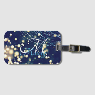 Etiqueta De Bagagem Mystical Stars Monograma Sparkle Personalizado