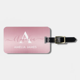 Etiqueta De Bagagem Na moda Blush Rosa Dourado com metal esfregado mon