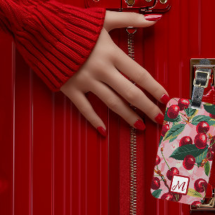 Etiqueta De Bagagem Na moda - Cereja retrorreflectora rosa e monograma