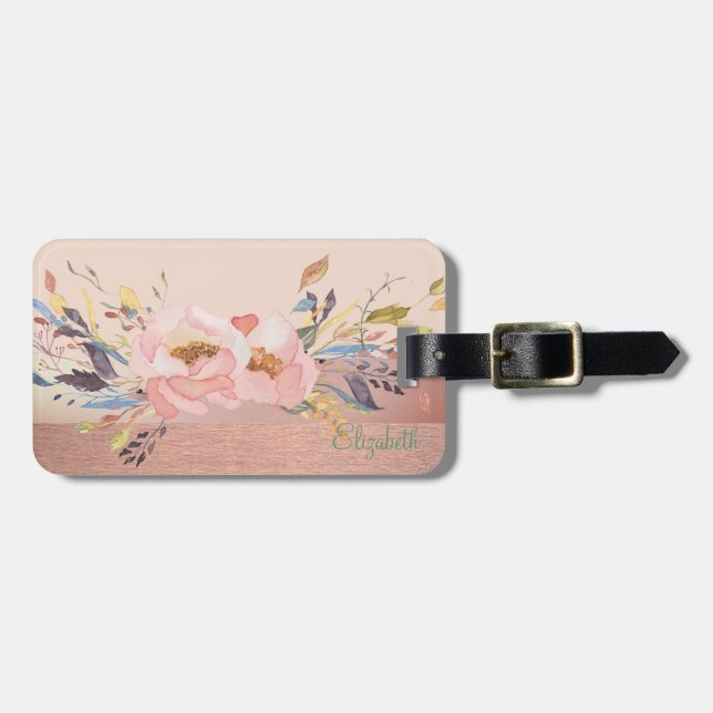 Etiqueta De Bagagem Na moda Chic Elegante, Flores (Frente Horizontal)