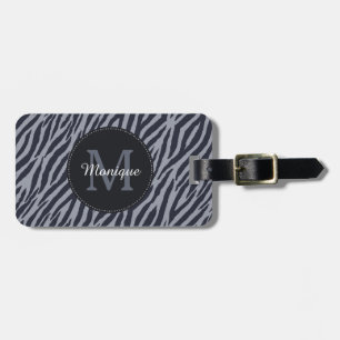 Etiqueta De Bagagem Na moda Dark Cinza Zebra - Monograma e nome impres