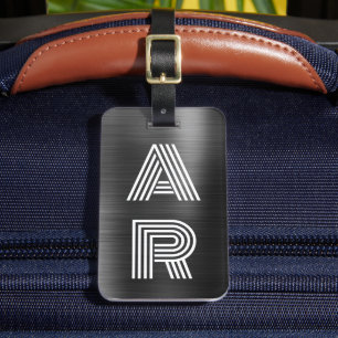 Etiqueta De Bagagem Na moda de Elegante Dois Monogramas, metal preto i